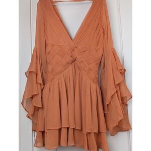 ASOS Design Terracotta Mini Dress US 6 Ruffle Tiered Weave Detail